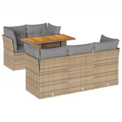 6-delige Loungeset met kussens poly rattan beige