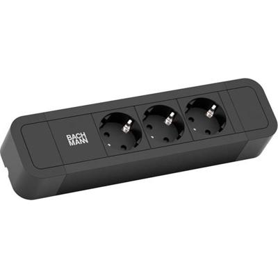 BACHMANN PRIMO2 stekkerdoos 3x geaard contact, aluminium, zwart, 2 m