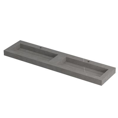 INK Pitch Wastafel Keramische Slab Bak Dubbel met Drain en Front en Side Skirts 2 Kraangaten - 1800x450x90 mm - Armani Grey Mat