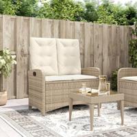 Tuinbankje verstelbaar met kussens poly rattan beige - thumbnail