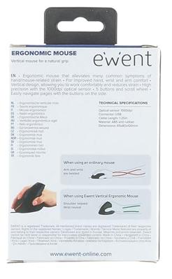 Ergonomische Optische Muis Ewent EW3156 1000 dpi USB Zwart Rood/Zwart