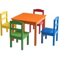 Decopatent® Kindertafel met stoeltjes van hout - 1 tafel en 4 stoelen voor kinderen - Kleurtafel - Speeltafel - Zitgroep Set - thumbnail