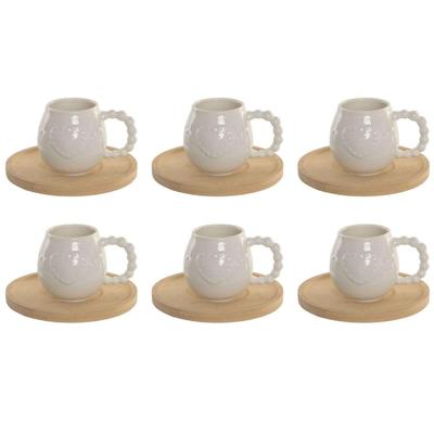 Set van 6 kopjes met schotel Home ESPRIT Wit Bamboe Porselein 150 ml