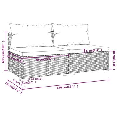 2-delige Loungeset met kussens poly rattan grijs - thumbnail