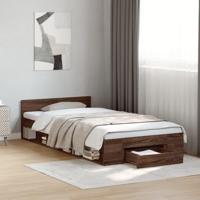 Bedframe met lade bewerkt hout bruin eikenkleurig 100x200 cm - thumbnail