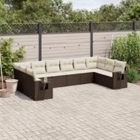 10-delige Loungeset met kussens poly rattan bruin - thumbnail