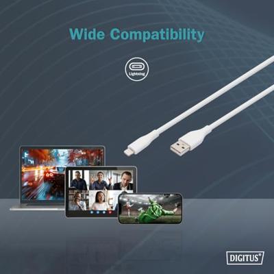 Digitus USB-laadkabel USB 2.0 USB-A stekker, Apple Lightning stekker 2.00 m Wit Flexibel, Zeer flexibel, Met USB, Silicone, Uitstekende Digitus USB-laadkabel USB 2.0 USB-A stekker, Apple Lightning stekker 2.00 m Wit Flexibel, Zeer flexibel, Met USB, Silicone, Uitstekende