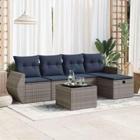 6-delige Loungeset met kussens poly rattan grijs - thumbnail