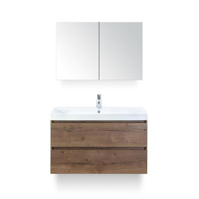 Maxx XL Badmeubelset 100 cm - Tabacco - Wastafel Just 1 kraangat - met Spiegelkast