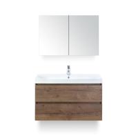 Maxx XL Badmeubelset 100 cm - Tabacco - Wastafel Just 1 kraangat - met Spiegelkast - thumbnail