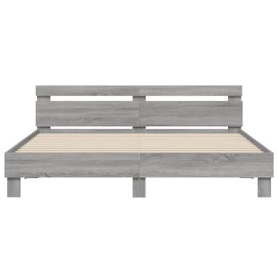 Bedframe met hoofdeinde en LED-licht grijs sonoma 160x200 cm