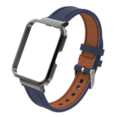 Leren band met case - Donkerblauw - Xiaomi Redmi Watch 2 (Lite) - thumbnail