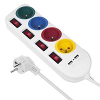 Maclean - Stekkerdoos met schakelaars met penaarde - 4-voudig + 2x USB - 250VAC/10A, 2,1A 5V - 1.5m - Wit - thumbnail