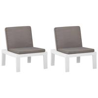 VidaXL Loungestoelen 2 st met kussens kunststof wit - thumbnail