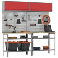 Werkbankset met plank 8 pcs Rood en Grijs Gepoedercoat staal - thumbnail