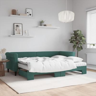 Slaapbank onderschuifbed matrassen 80x200cm fluweel donkergroen