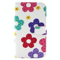 Kruis structuur Gekleurde bloemen patroon lederen hoesje met houder & opbergruimte voor pinpassen & portemonnee voor LG G2 - thumbnail