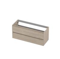 INK - Onderkast 2 Laden Greeploos met Houten Keerlijst - 1200x450x520 Mm - Ivoor Eiken - thumbnail