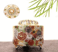 Japanse Wierookbrander Keramiek Gold & Flowers - thumbnail