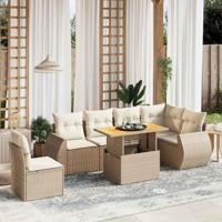 7-delige Loungeset met kussens poly rattan beige - thumbnail
