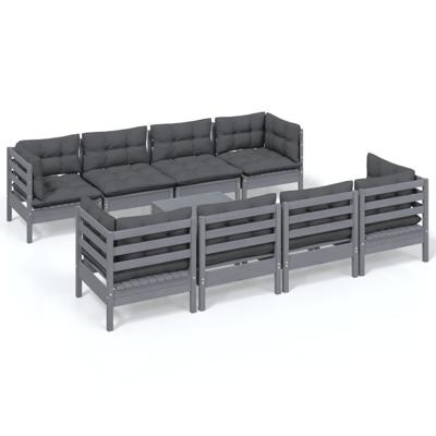9-delige Loungeset met kussens massief grenenhout - thumbnail