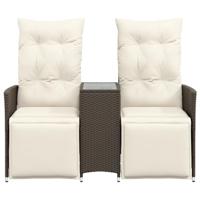 Tuinbank 2-zits verstelbaar met tafel poly rattan bruin - thumbnail
