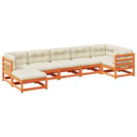 7-delige Loungeset met kussens massief grenenhout wasbruin - thumbnail