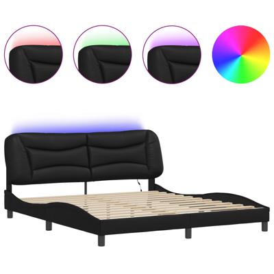 Bedframe met LED zonder matras "Hvar" kunstleer zwart 200x200 cm