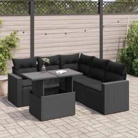 6-delige Loungeset met kussens poly rattan zwart - thumbnail