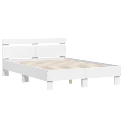Bedframe met hoofdbord bewerkt hout wit 140x200 cm