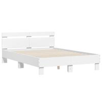 Bedframe met hoofdeinde bewerkt hout wit 135x190 cm - thumbnail