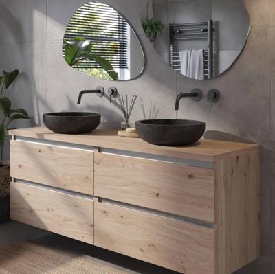 Saqu Gaia badmeubel incl. afdekblad 160x51x62cm naturel eiken - aluminium greeplijst