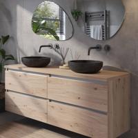 Saqu Gaia badmeubel incl. afdekblad 160x51x62cm naturel eiken - aluminium greeplijst - thumbnail