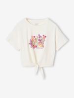 Kort sportief meisjesshirt met sierstrik ecru - thumbnail