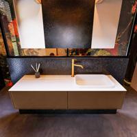 Badkamermeubelset Mondiaz Erin 150 cm met 2 Lades met RIDGE Wastafel Rechts Talc met 1 kraangat Greeploos Mat Rust - thumbnail