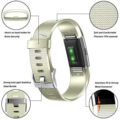By Qubix - Compatible met Fitbit Charge 2 sportbandje - Maat: Large - Vintage Goud - Compatible fitbit bandje