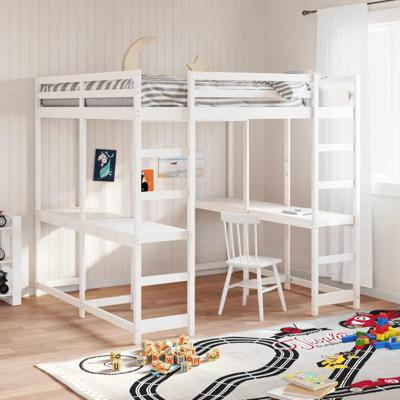 Hoogslaper met bureau en ladder grenenhout wit 180x200 cm