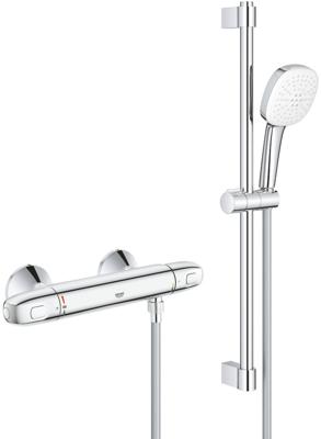 GROHE Grohtherm 1000 Doucheset - thermostatische douchekraan - met rozetten - met glijstangset - 60cm - vierkante handdouche - 2 straalsoorten - gladde doucheslang - chroom 34820005 GROHE Grohtherm 1000 Doucheset - thermostatische douchekraan - met rozetten - met glijstangset - 60cm - vierkante handdouche - 2 straalsoorten - gladde doucheslang - chroom 34820005