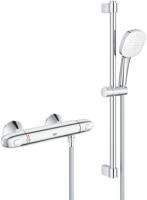 GROHE Grohtherm 1000 Doucheset - thermostatische douchekraan - met rozetten - met glijstangset - 60cm - vierkante handdouche - 2 straalsoorten - gladde doucheslang - chroom 34820005 - thumbnail
