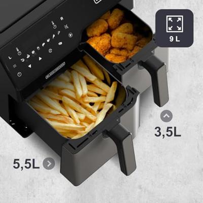 Black & Decker BXAF9000E Dubbel 9 l Vrijstaand 2500 W Heteluchtfriteuse Zwart, Roestvrijstaal