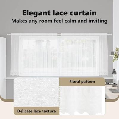 VidaXL Kantgordijn met gordijnen bloemen wit 160 x 300 cm polyester