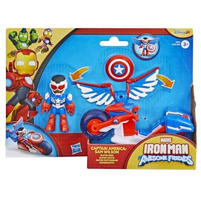 Captain America: Sam Wilson 7,5 cm actiefiguur en superbike, superheldenspeelgoed, geschikt voor kinderen vanaf 3 jaar, inclusief Iron Man en vrienden.