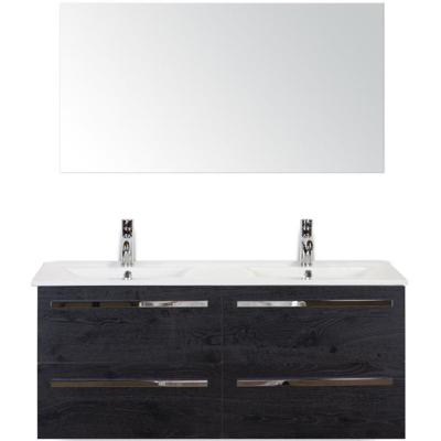 Seville Badmeubelset 120 cm - 4 Laden Black Oak - Keramische Wastafel Wit Enjoy met Spiegel