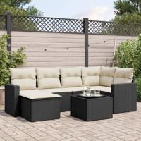 7-delige Loungeset met kussens poly rattan zwart - thumbnail