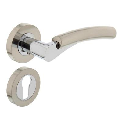 Deurkruk 1700 Bryan op rond rozet 7mm nokken met profielcilindergat plaatjes chroom/nikkel mat