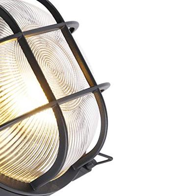 QAZQA Industriële ronde wandlamp zwart IP44 - Noutica