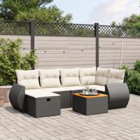 7-delige Loungeset met kussens poly rattan zwart - thumbnail
