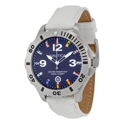 Nautica horlogeband A12568G Leder Wit 20mm + wit stiksel Nautica horlogeband A12568G Leder Wit 20mm + wit stiksel