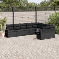 9-delige Loungeset met kussens poly rattan zwart - thumbnail
