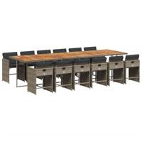 13-delige Tuinset met kussens poly rattan grijs - thumbnail